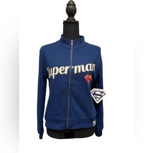 Superman 1938 Blue Bomber Varsity Track Women’s Jacket NWT